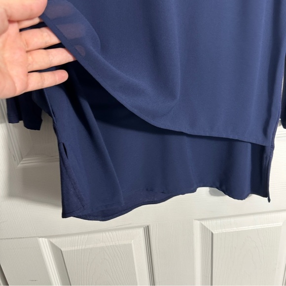 Michael Kors size L navy blue v-neck pullover tunic top, layered chiffon, flowy - Picture 2 of 12